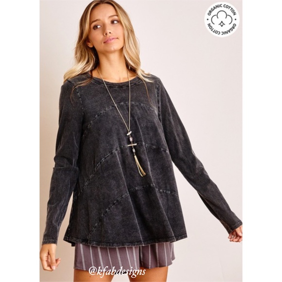 LAST 3! 100% Organic Cotton Mineral Washed A Line Deep Charcoal Top! - Picture 3 of 7